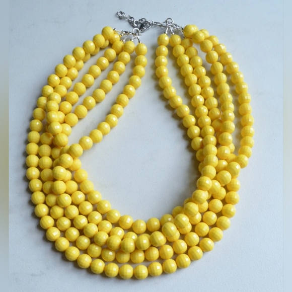 Yellow Acrylic Faceted Bead Chunky Multi Strand Statement Necklace - Picture 2 of 3